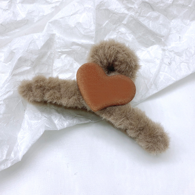 젤루나 빅사이즈 밍크 털 페이크 퍼 컬러 통통 하트 헤어 올림머리 집게핀 13cm H-147