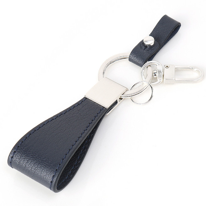 바슬리 차량용 크리스페 가죽 키링, 1개, 네이비 + 은