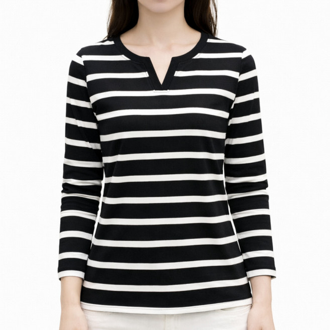 라라온 여성용 스트라이프 슬릿넥 단가라 긴팔 티셔츠 26TSP3685