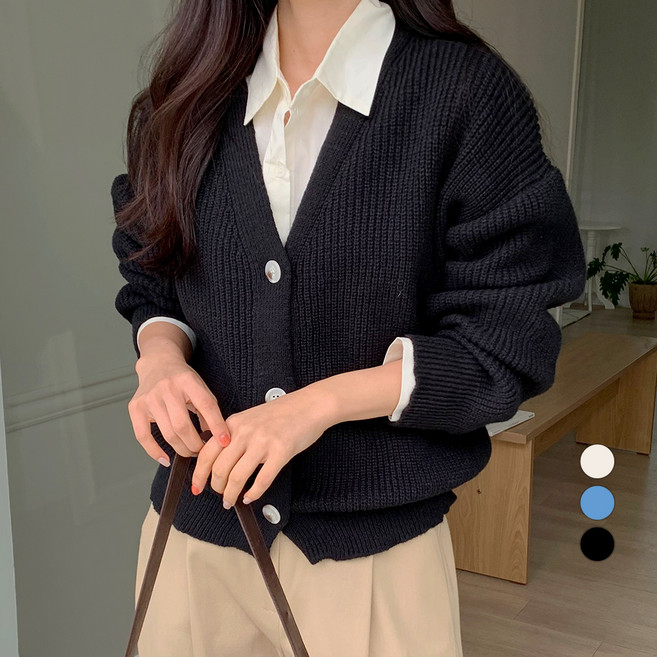 보에리에 여성용 소프트 루즈핏 하찌 브이넥 니트 가디건