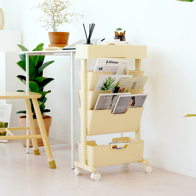 보노하우스 모던 슬림 북 트롤리, 버터, 5단
