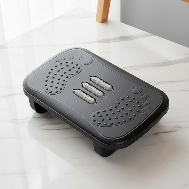 marketpia 可調節角度按摩腳踏板 腳凳 固定型, 黑色 + 灰色