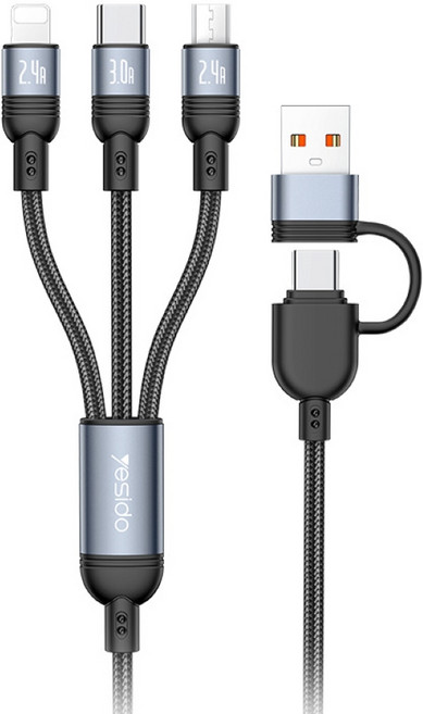 yesido 四合一編織充電線 CA203, 黑色, 1個, 120cm