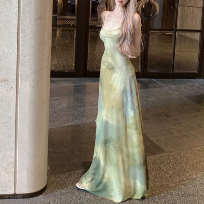 피어니스트 마블링 패턴 여신룩 롱 나시 원피스