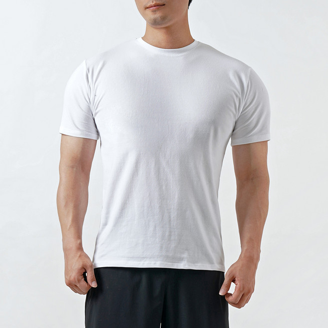 팀스핏 남성용 통기성 빅사이즈 20수 스판 무지 머슬핏 반팔 티셔츠