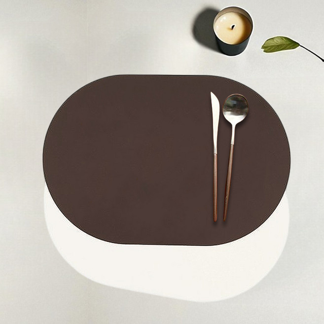 헬로젬 클래식 투웨이 양면 가죽 식탁 테이블매트, 크림 브라운, 1개, 44 x 30 cm