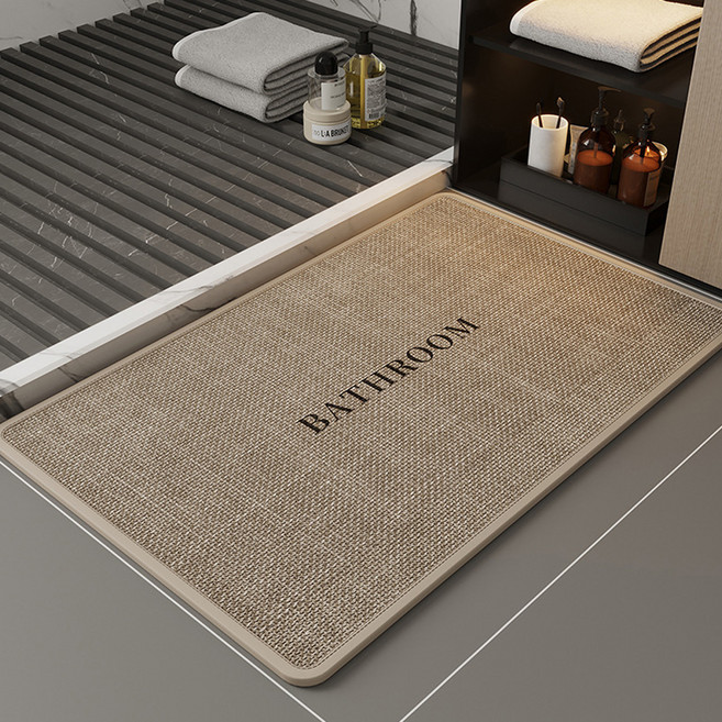 lovinglab Oatline 浴室高吸水方形Logo款地墊, 棕色