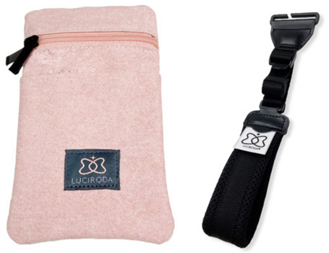 루시로다 사이드 힙시트 전용 스마트폰 파우치 + 스트랩, 핑크(파우치), 블랙(스트랩)