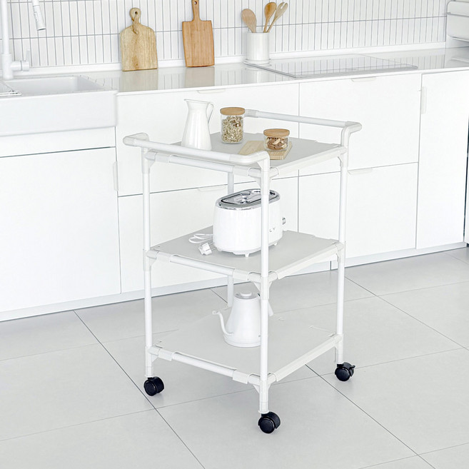 Living Happy 韓國製 3層基本款送餐推車, 白色, 1個