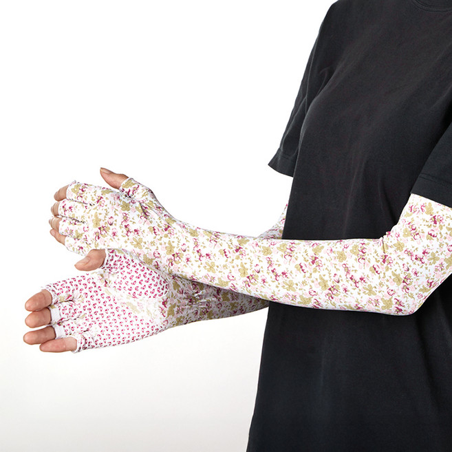 하이마운트 제코 여성용 하이마운트 미끄럼방지 꽃나염 쿨토시 반장갑 양손착용 세트, 핑크, 1세트