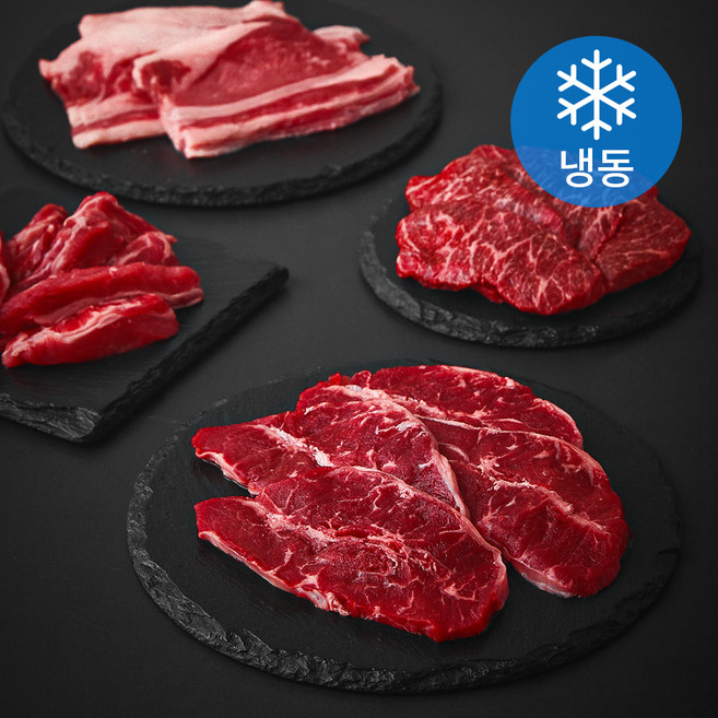 소고기 모둠 갈비살 200g + 살치살 200g + 부채살 200g + 우삼겹 200g 소분포장 세트 (냉동), 1세트
