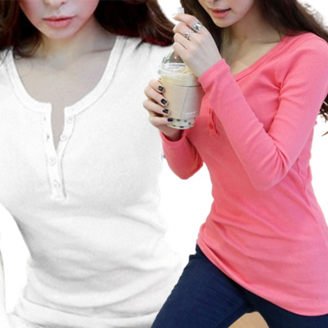 피어니스트 여성용 베이직 슬림핏 긴팔 티셔츠 2종 세트