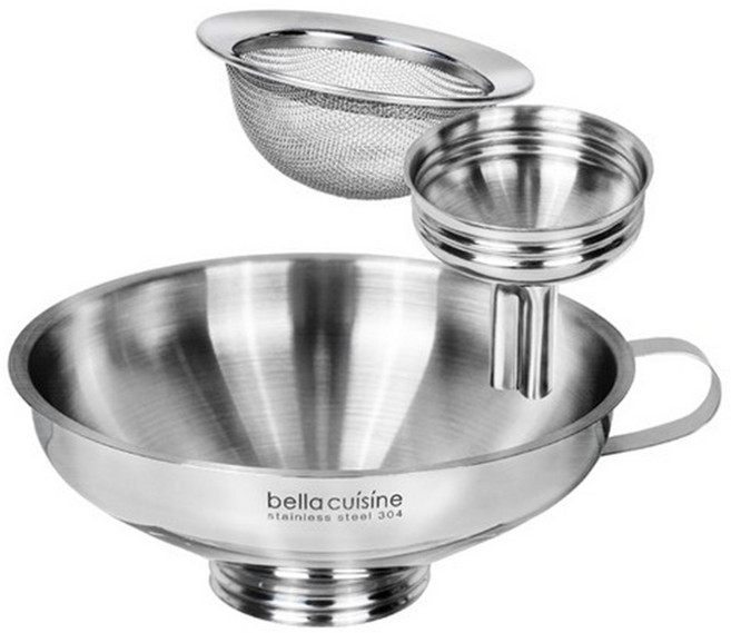 bella cuisine 304不銹鋼漏斗 + 迷你漏斗 + 濾網組, 1組, 銀色