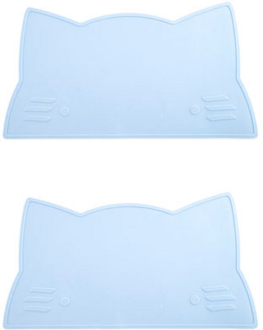 몬스펫 반려동물 오염방지 논슬립 식기 고양이 모양 방수매트, 블루, 2개
