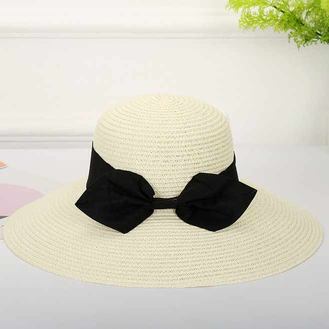 디멜디 여성용 리본장식 햇빛가리개 데일리 여름 밀짚모자