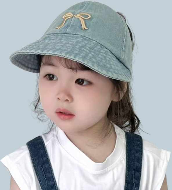 KIDSCOMO 女童蝴蝶結牛仔遮陽帽