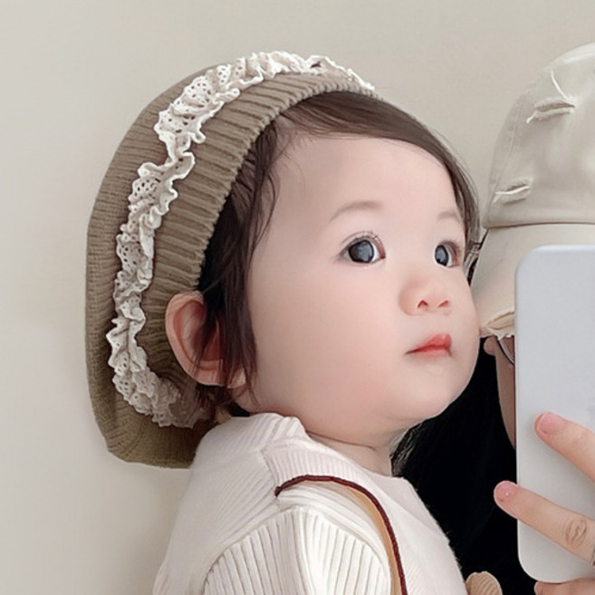woojooi 嬰幼兒荷葉邊針織貝雷帽
