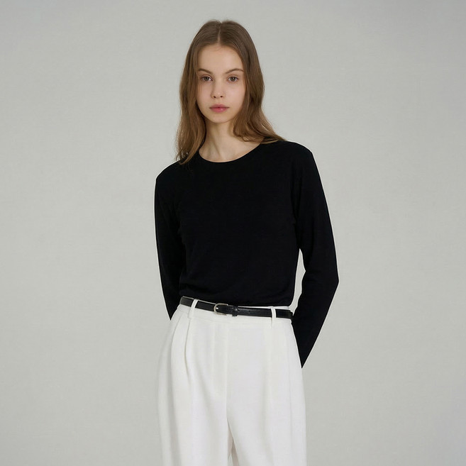 에이비플러스 여성용 코디하기 쉬운 베이직 긴팔 티셔츠 LSA5MK42G