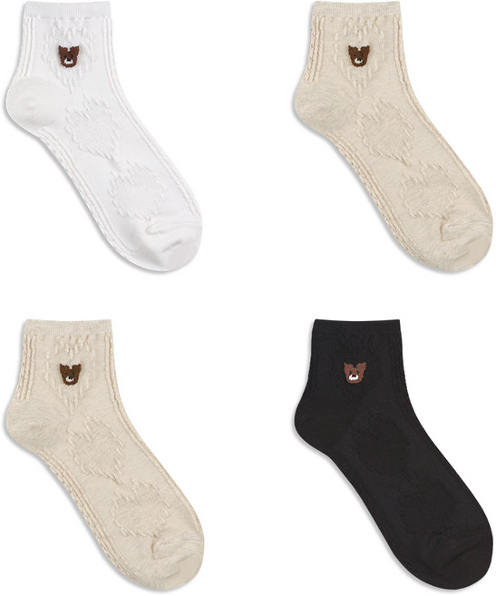 GGRN 여성용 캐주얼 패턴 스니커즈 패션 발목 양말 컬렉션 4종 세트