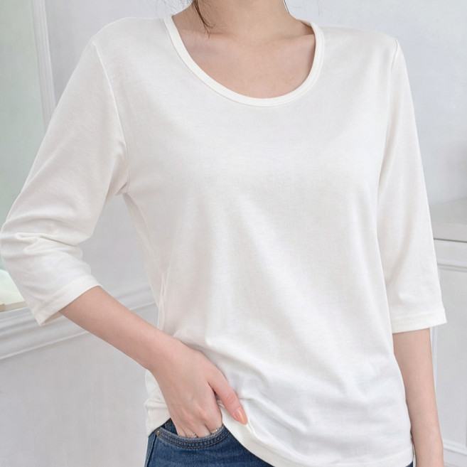 Lalaon 女款基本簡約U領八分袖彈性T恤 26TSP3696