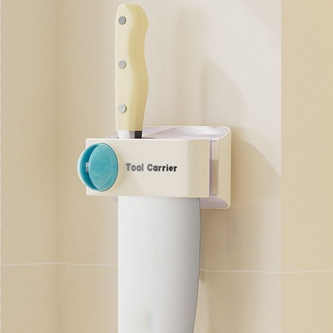 라임리빙 칼갈이가 포함된 무타공 벽걸이 주방 칼 꽂이, 베이지, 1개