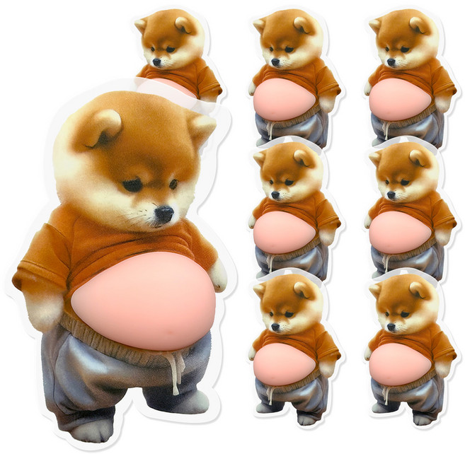 리드홈 귀여운 강아지 시바견 문콕 충격 방지 입체 뱃살 스티커 2종 x 4p 세트, 혼합색상