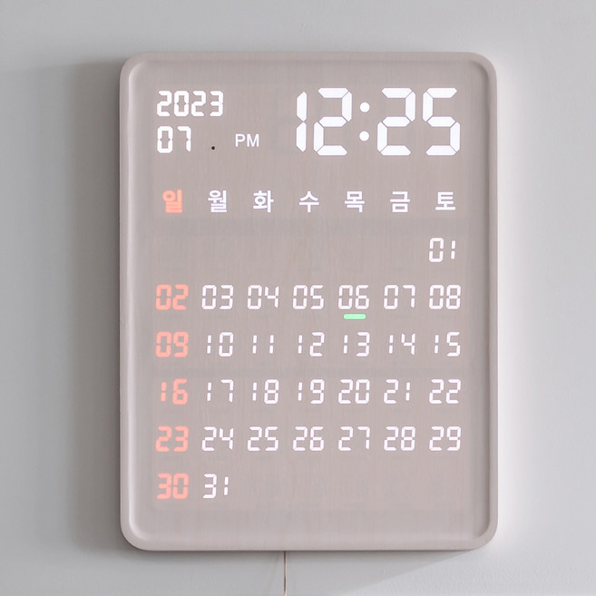 플라이토 와이파이 홀릭 인테리어 전자 달력 LED 벽시계, 밀크화이트