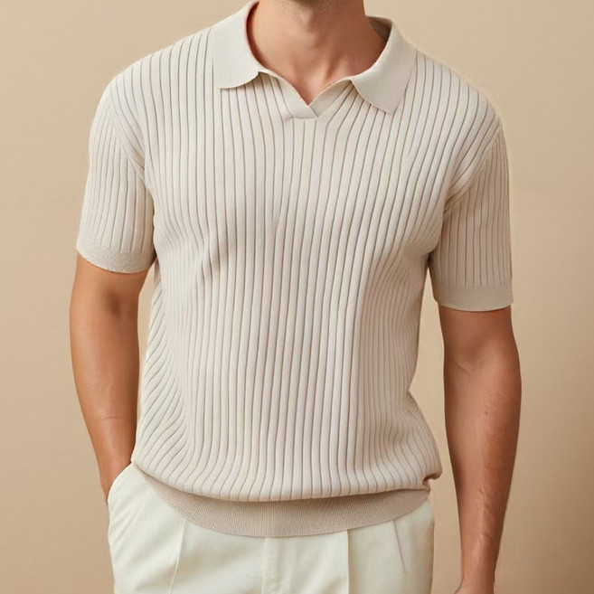 인피어스 남성용 오픈 카라 반팔 니트 I263-185