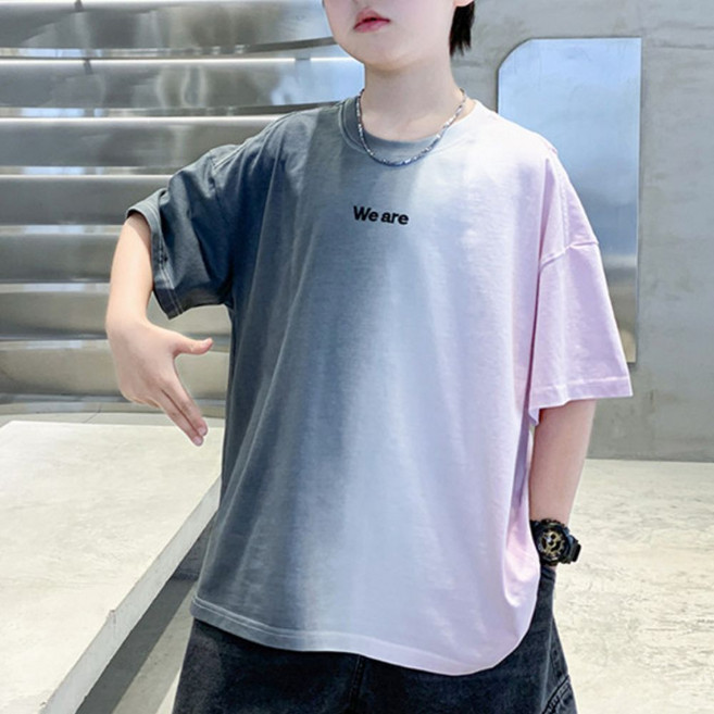 하라로이 그라데이션 배색 오버핏 반팔 티셔츠