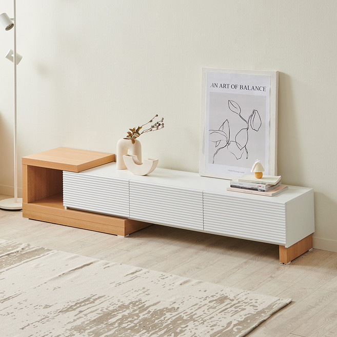 베이지메이트 코니 템바보드 확장형 거실장 1900 방문설치, 오크화이트