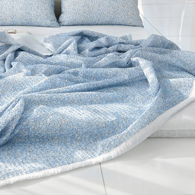 스코홈 국내제조 눈꽃 냉감 시어서커 양겹이불, 베리블루