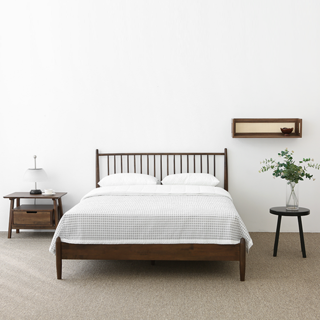 마켓비 벤쿠 원목 침대 150200 고무나무 방문설치, 브라운