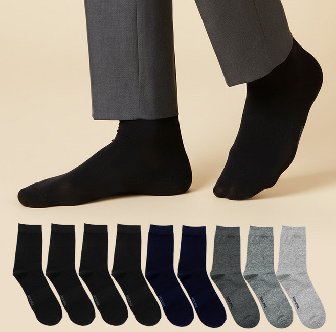 레노마 남성용 기본 무지 중목 양말 10켤레 세트 + 선물박스 세트