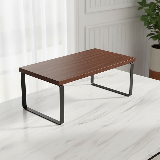 MARKETPIA 螢幕增高架 桌面整理架 迷你桌 大型 40 x 20 x 16.2 cm, 胡桃木色 + 黑色框架