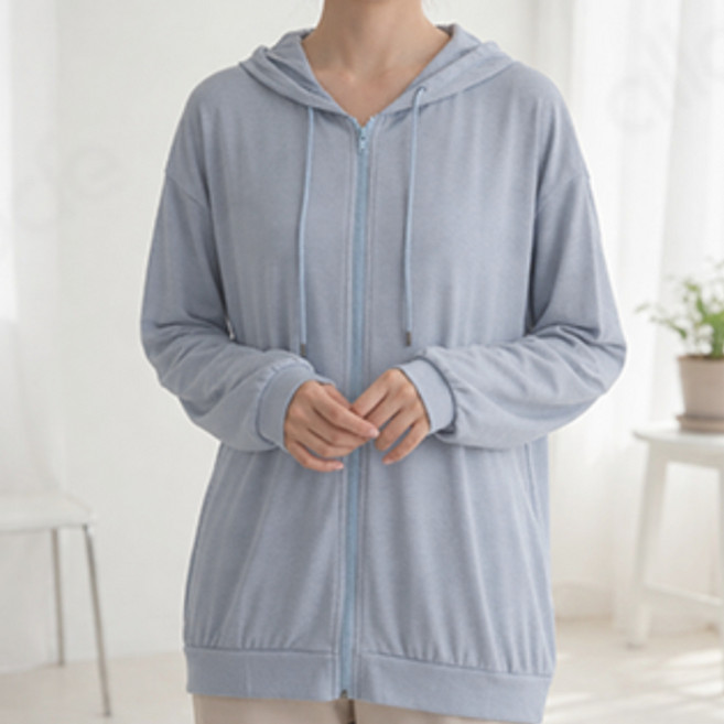 allode 女款寬鬆薄款連帽拉鍊外套