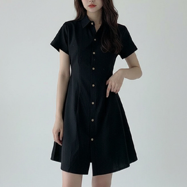 아이캔심플 여성용 슬림핏 데일리 카라넥 반팔 셔츠 원피스