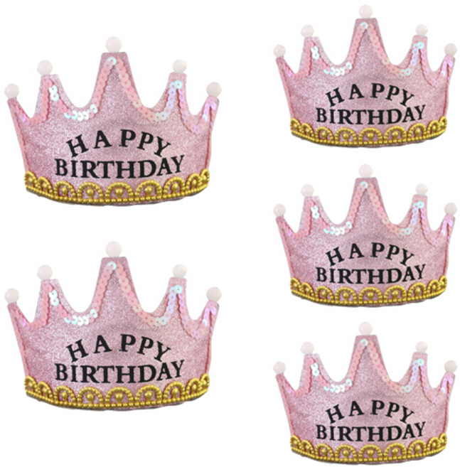마켓감성 빛나는 왕관 생일 모자, 핑크, 5개