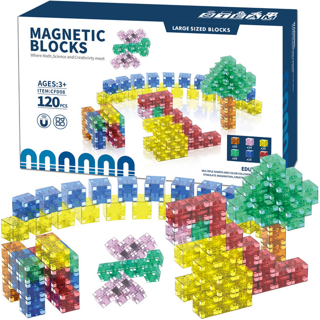 오즈토이 착착 자석 빌딩 큐브 블록 투명 cfd08 120p, 혼합색상, 1개