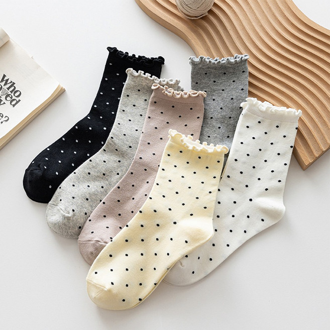워더미 여성용 임산부 프릴 도트 무압박 중목 양말 6종 세트 혼합색상 W963, 1세트