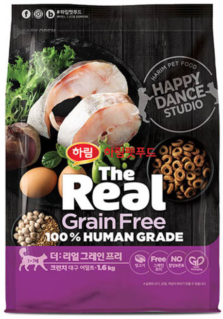 하림펫푸드 어덜트 더리얼 캣 그레인프리 크런치 건식사료, 대구, 1.6kg, 1개