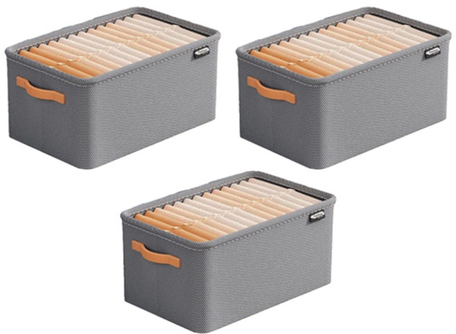 withWIN 부직포 접이식 리빙박스, 그레이, 중형(35 x 25 x 22 cm), 3개
