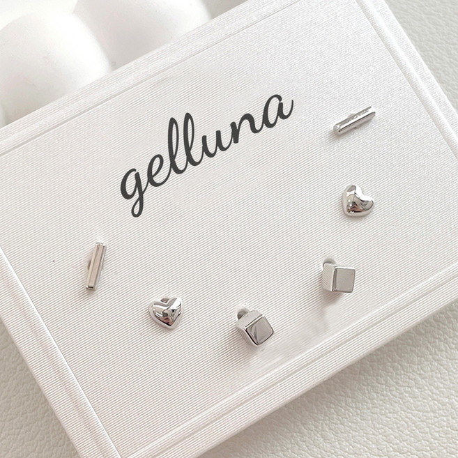 젤루나 여성용 전체 은92.5% 미니 하트 스퀘어 큐브 스틱 심플 귀여운 스터드 귀걸이 6종 세트 PS-30