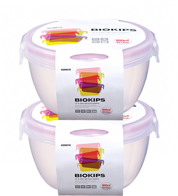 KOMAX Biokips 形密封沙拉保鮮盒 31號 沙拉碗 800ml x 2個 + 蓋子 x 2個, 透明, 1組