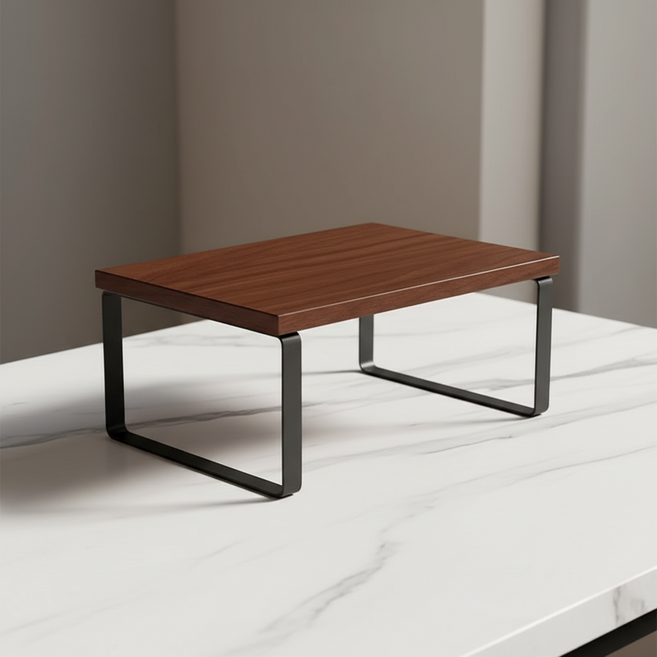 MARKETPIA 螢幕架 桌面整理架 迷你桌 小型 30 x 19 x 14.2 cm, 胡桃木色 + 黑色框架