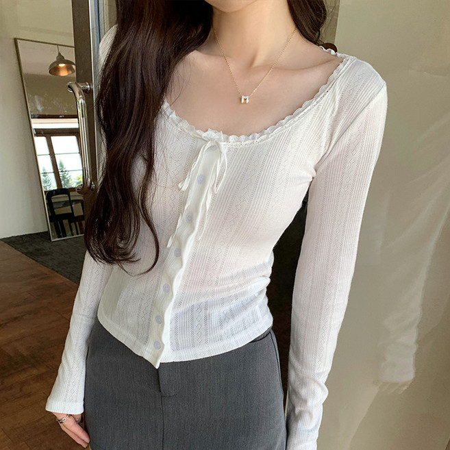 피어니스트 여성용 퓨어 레이스 버튼 가디건