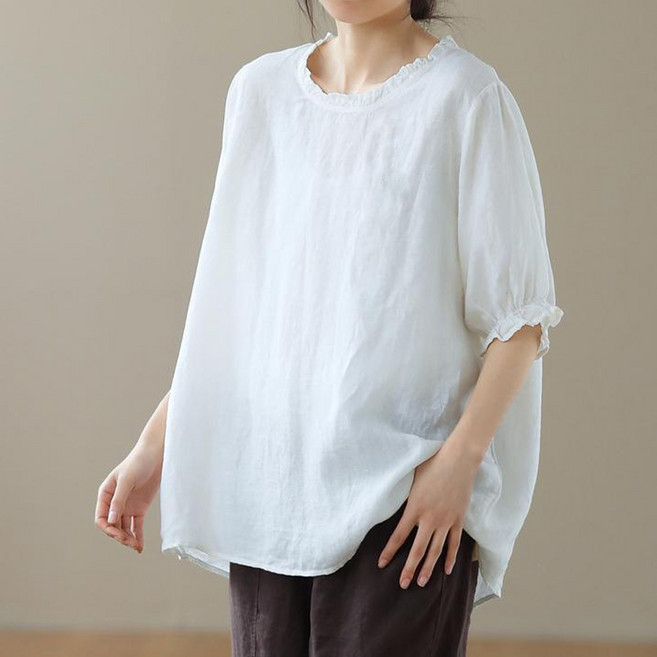 INFIOUS 女款荷葉領泡泡袖短袖T恤 I263-0143