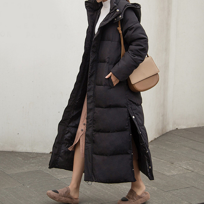 Raratina 女款基本款風格側開衩長版連帽羽絨外套