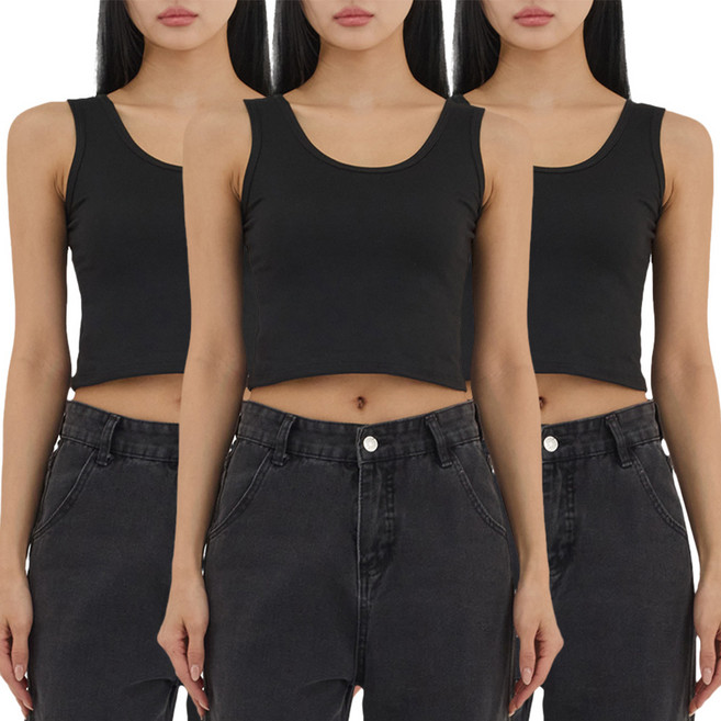 엘쏘 여성용 크롭 슬리브리스 기본 이너 나시 탑 3p