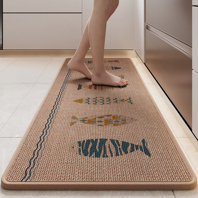 DAPER NAM 吸水亞麻廚房地墊, 魚形咖啡色, 1個