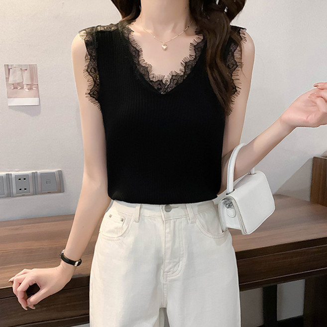 LUNA GIRL 女款毛絨蕾絲無袖背心